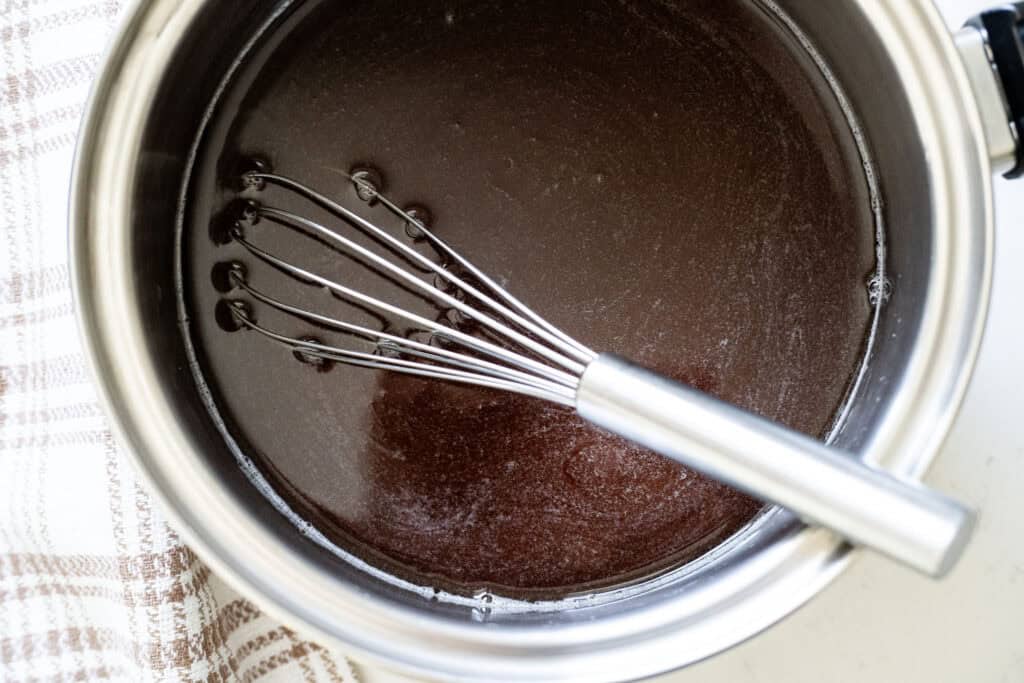 brown sugar and water combined in a saucepan