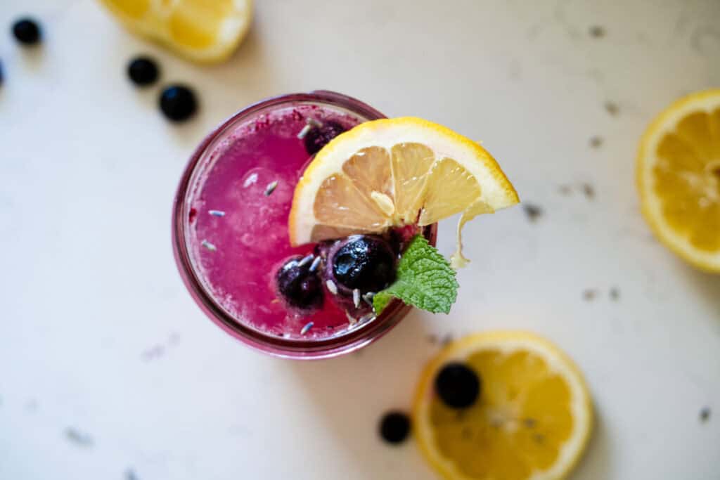 pink drink in glass cup