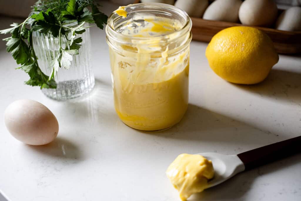 yellow mayo in a jar