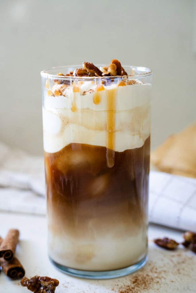 completed iced cinnamon roll latte