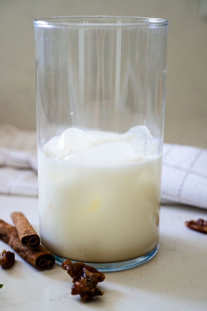 glass with ice and milk