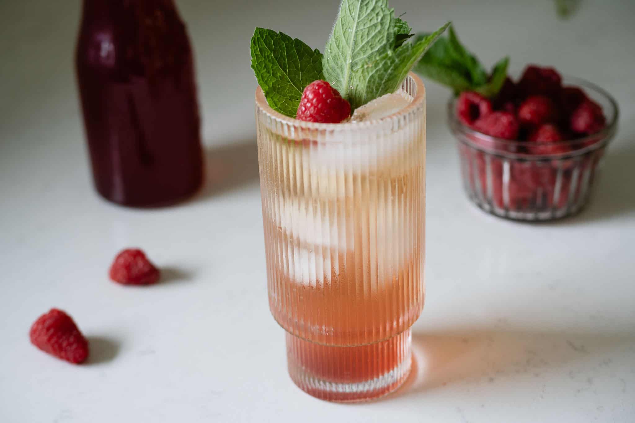 layered drink in a clear cup