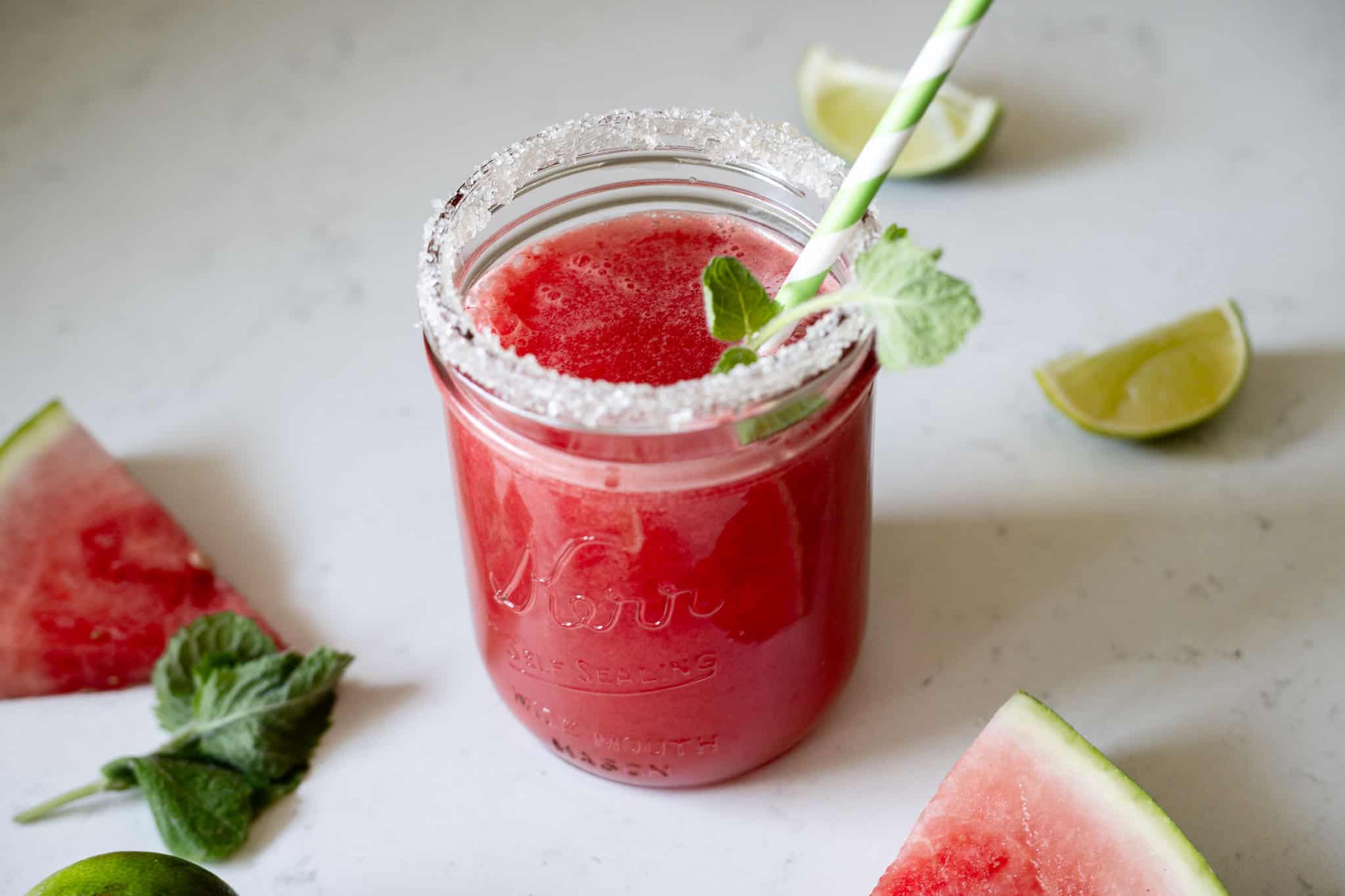 watermelon mocktail made with fresh lime, muddled mint, and juicy watermelon