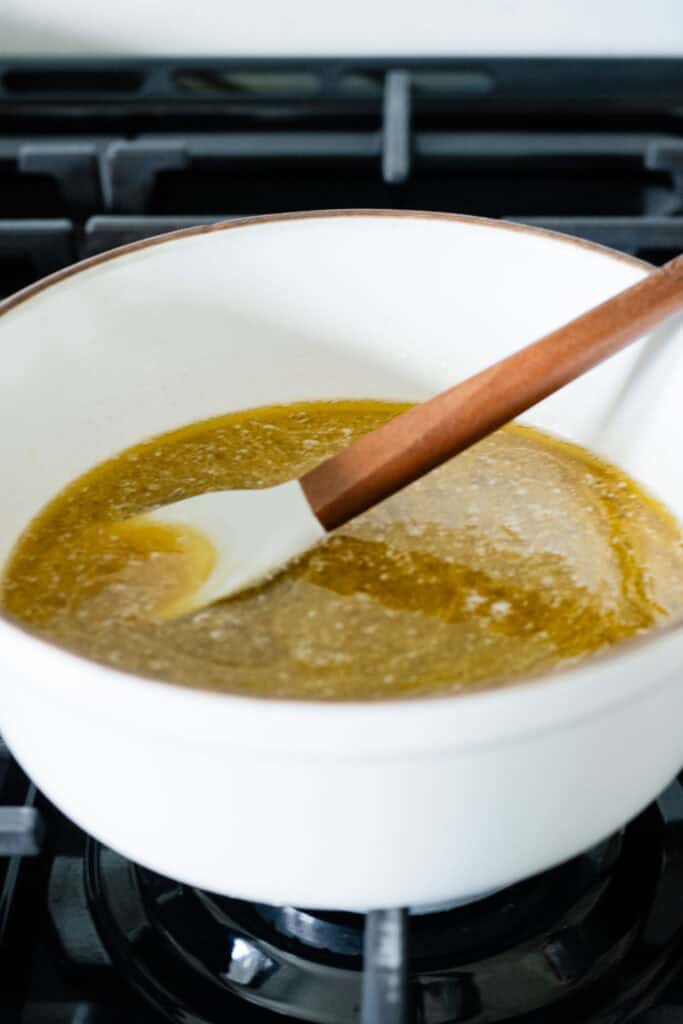 melted butter and sugar simmering to make a syrup