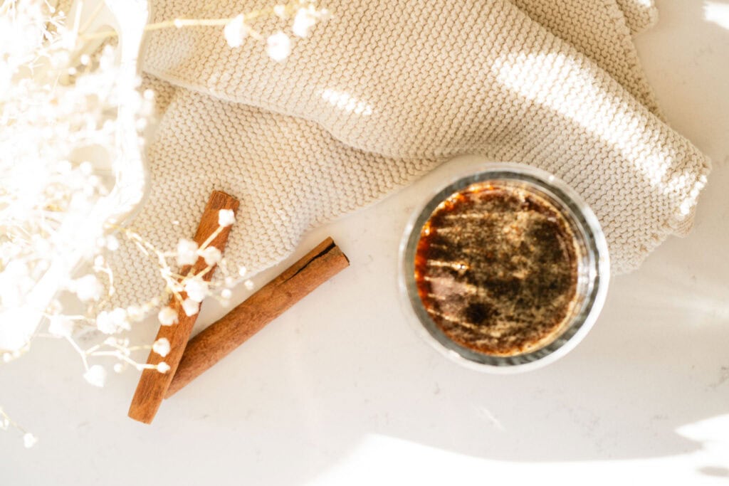 overhead shot of syrup in a jar