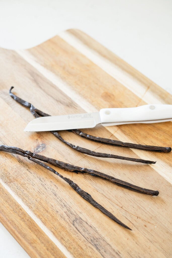 vanilla beans being split and scraped