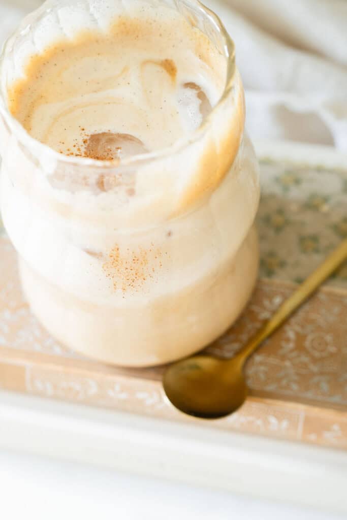 iced latte topped with pumpkin ie spice