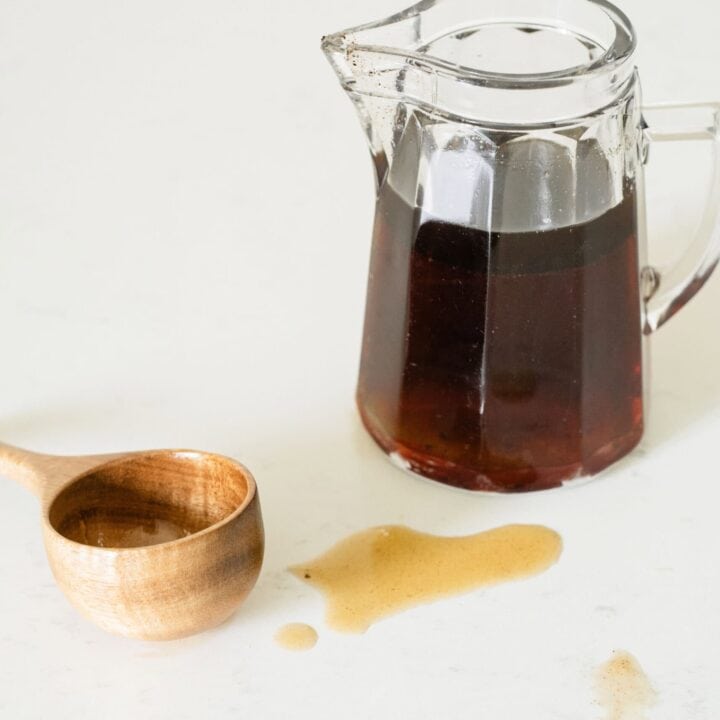 brown butter maple syrup dripped onto the countertop